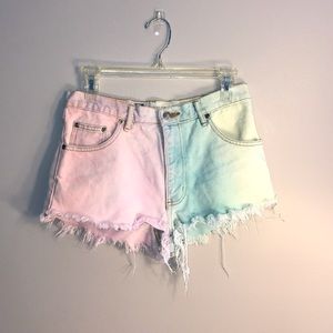 Pastel tie dye jean shorts